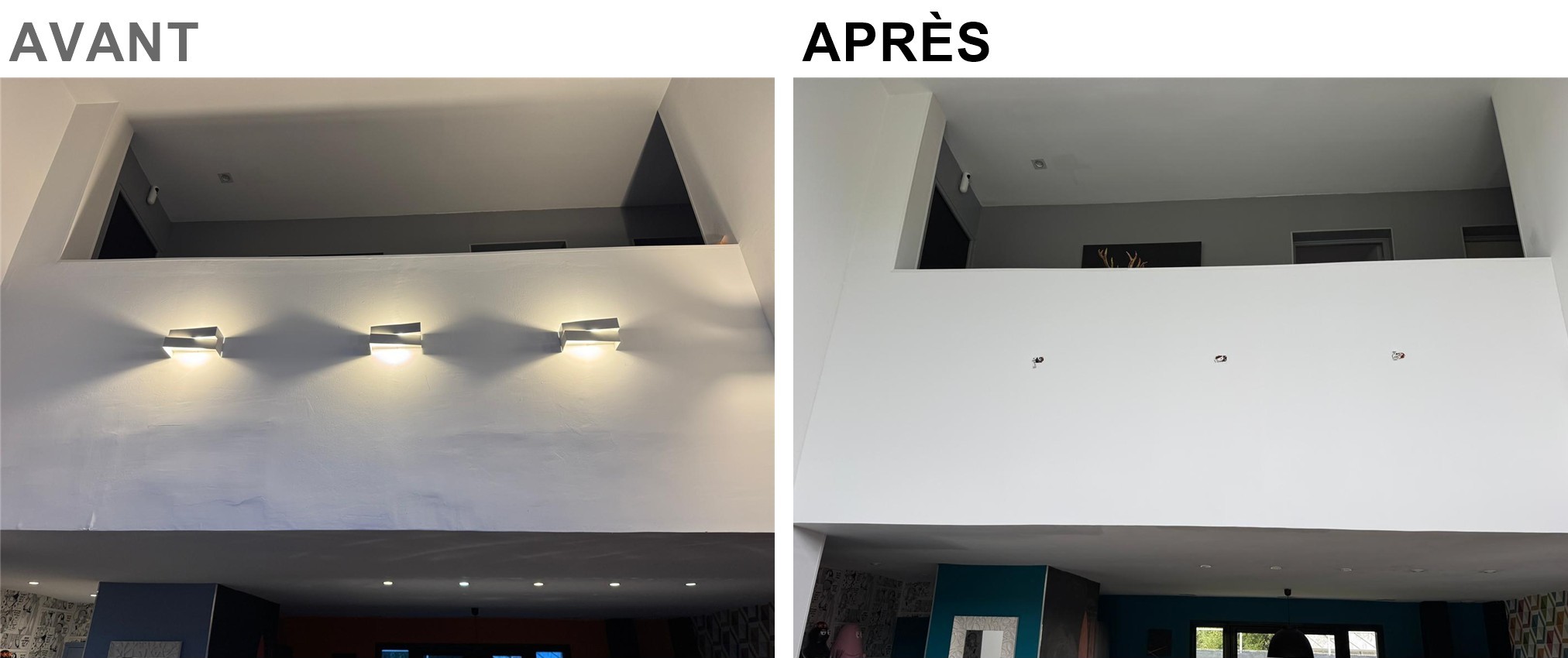 Avant et après : mur de mezzanine, ratissage et peinture — UA Construction